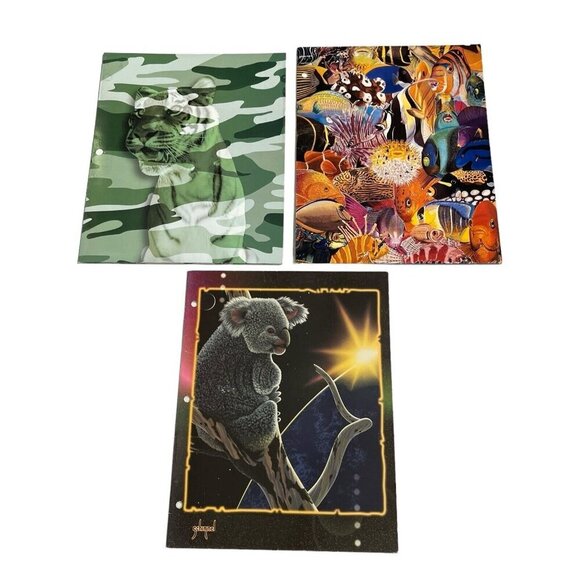 Vintage Folder‎ Lot Animals Tiger Fish Koala Bear 3 Pack Duo Tang Stuart Hall - Picture 1 of 6